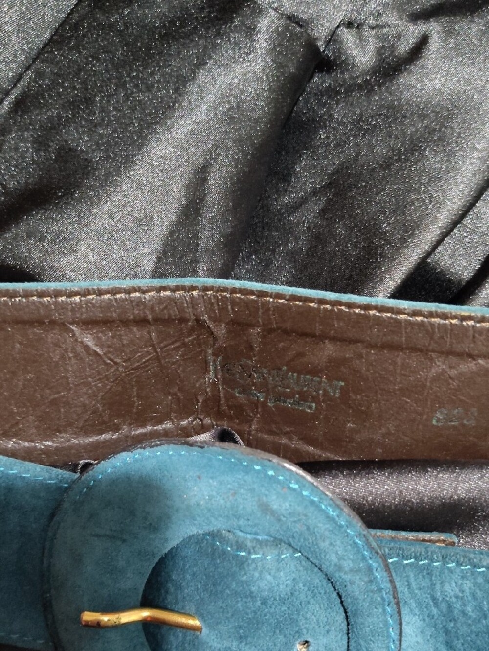 Vintage Yves Saint Laurent Teal Suede Round-Buckle Belt - Picture 8 of 9